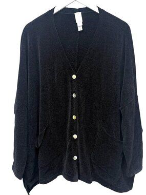 Marla Wynne Cardigan Plus Size 1X Black Chenille Knit Womens Sweater with Pocket